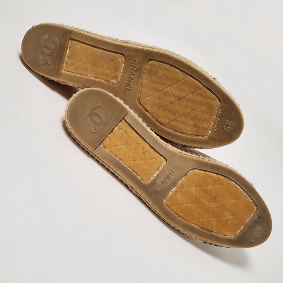 CHANEL SHOES CC LOGO BEIGE LAMBSKIN LEATHER FLATS ESPADRILLE sz 39 US 7.5 - Picture 11 of 16
